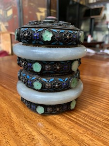 Antique Chinese Cloisonne Silver Jade Box Qing China Asian