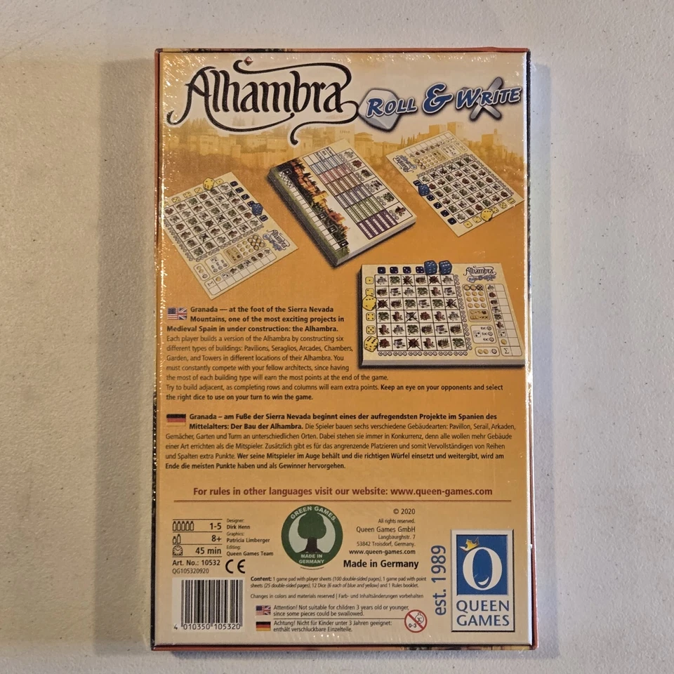 Alhambra - Roll & Write BOARD GAME 2020 QUEEN GAMES - AGES 8+ - BRAND NEW SEALED - Image 2 of 4