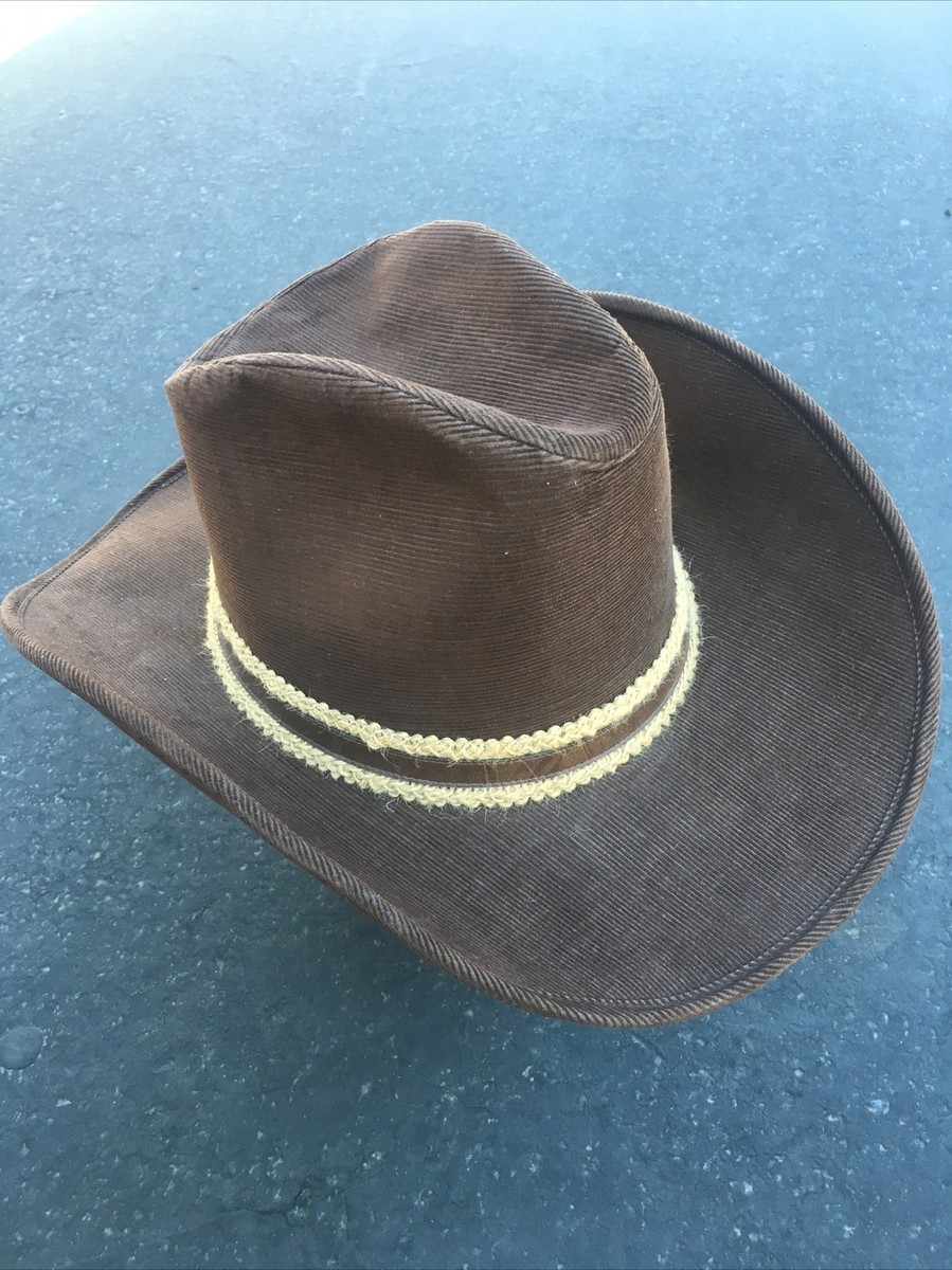 Vintage Stetson Corduroy Cowboy Hat Fitted Size 7 Brown With 