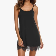 Black Tank Nightie w/ Lace SMALL - So Soft! Avidlove Lingerie Chemise Babydoll