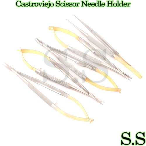 Strumento Chirurgico Tedesco Porta Aghi Castroviejo Microchirurgia Con Forbice Curva - Strumento Professionale Per Chirurgia Di Precisione Porta Ago Castroviejo