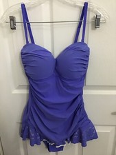 Profile By Gottex Women's Blue One Piece Bathing Suit Ruching Cut Out Design 10