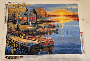 Completed Diamond Dotz LG618 Lakeside Cabin 20” X 14”