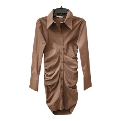 brown ruched button up dress Brown Mesh Ruched Long Sleeve Maternity Midi Dress  PinkBlush