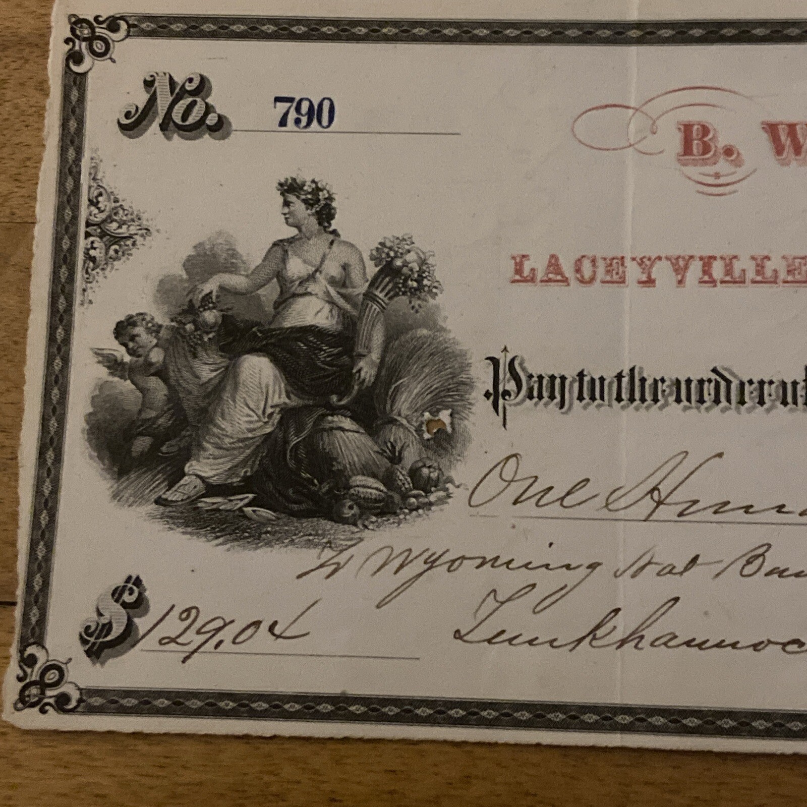 B.W. Edward’s Bank (Laceyville, PA) DEC 1876 (129.04 Check) eBay