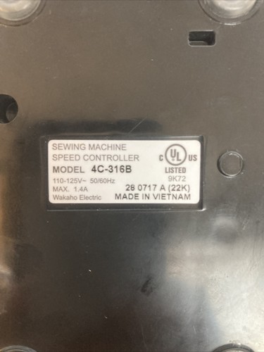 Matsushita Electronic Sewing Machine Model 4C-316B Foot Pedal Speed Control - Picture 5 of 5