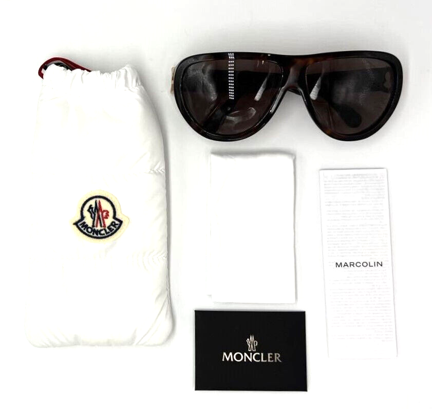 Authentic MONCLER Anodize ML0246 52E Shiny Red Havana w/Brown Lens