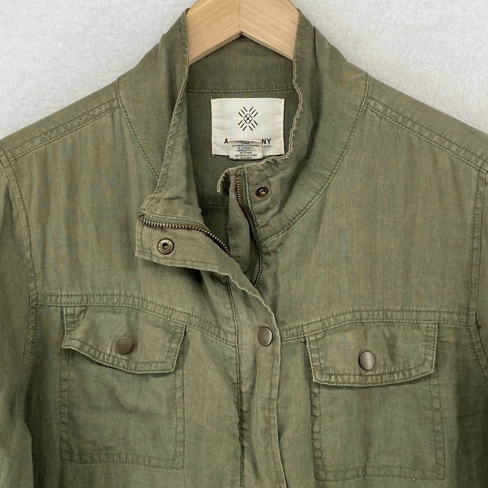Chaqueta ARTISAN NY para mujer L de lino utilitario de carga campo cremallera completa Sanp frontal verde Foto 4 de 4