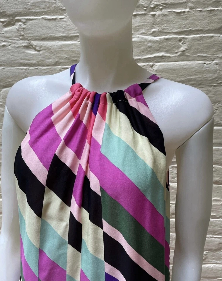 Vestido recto de seda a rayas brillantes LN TRINA TURK M Foto 2 de 4