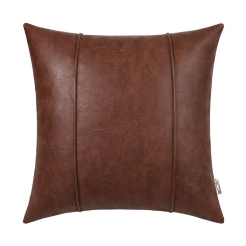 Dark Brown Leather Throw Pillow Covers 16 X 16 Inches Faux Leather Pillow Cover