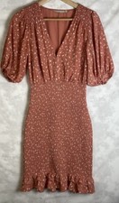 Abercrombie & Fitch Women Size MT Smocked Waist Mini Dress in Coral Pattern