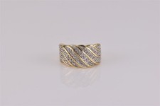 Gold over Sterling Silver .80tcw Natural Diamond Scalloped Band Ring 925 Sz: 6