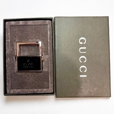 Porte-clés GUCCI argent/cuir noir motif cadenas sac breloque avec boîte