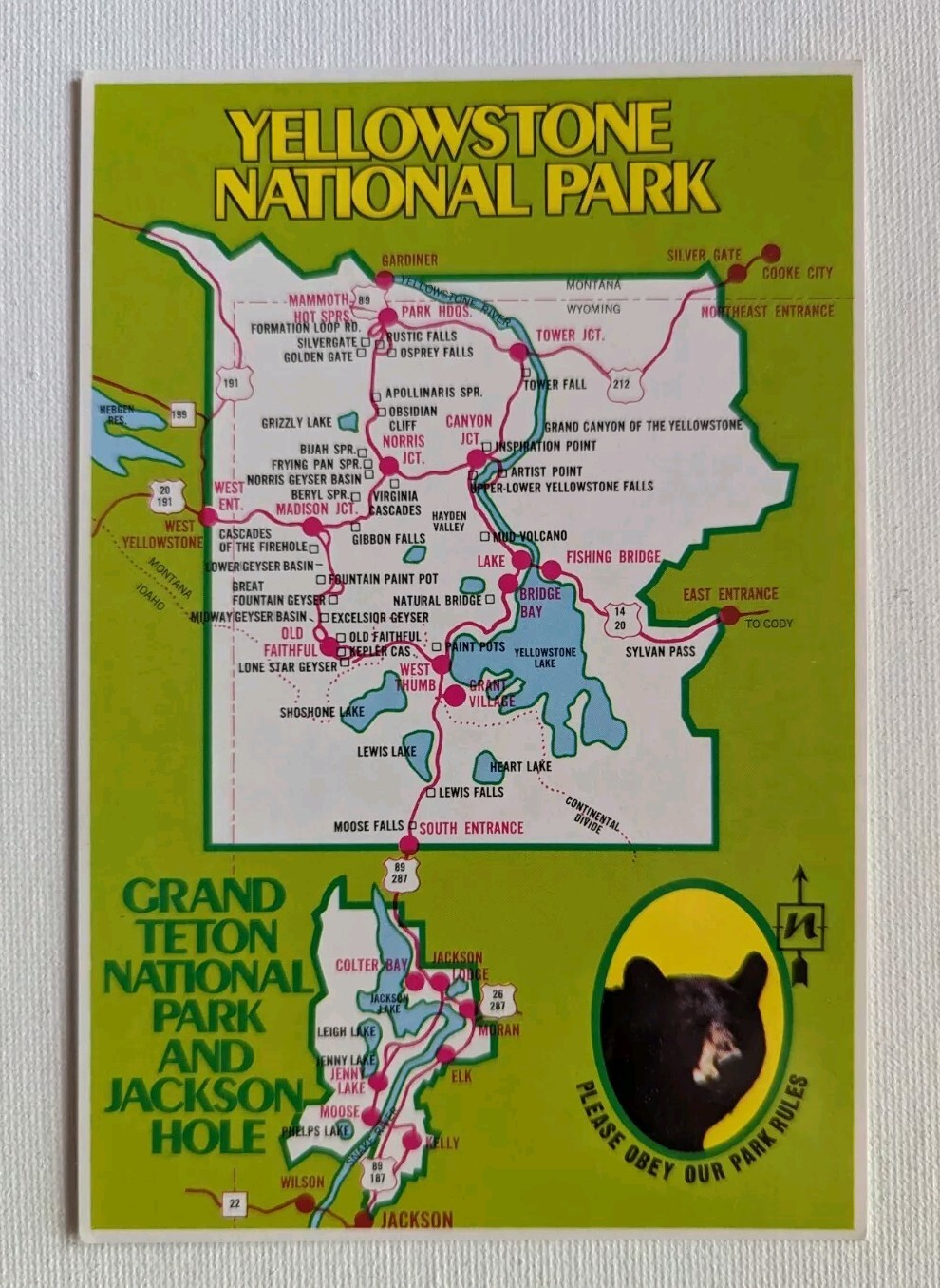 Yellowstone National Park Map Chrome Postcard Unposted eBay