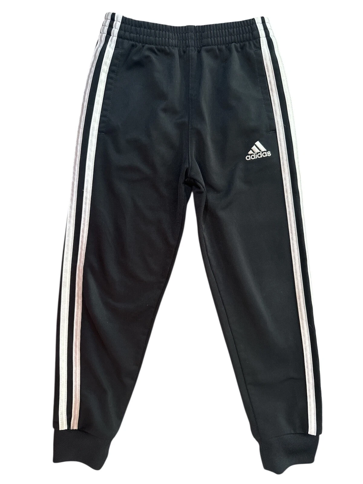 Pantaloni da ginnastica Adidas bambino ragazzo nero bianco tricot conici AG6122 taglia 5