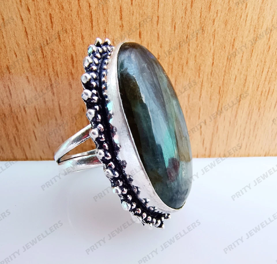 Labradorite Gemstone Ring, 925 Sterling Silver Ring, Antique Handmade Ring - Image 2 of 4