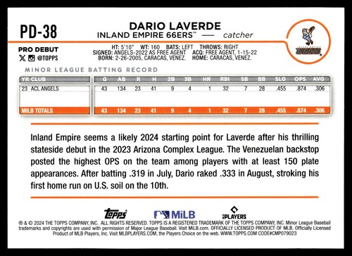 2024 Topps Pro Debut #PD-38 Dario Laverde - Picture 2 of 2
