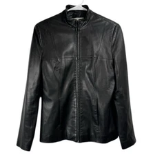 Vintage Liz Claiborne Size 8 Black Butter Soft Leather Jacket Zip Moto Fitted