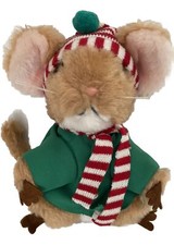 VTG Dakin 1981 PRISCILLA HILLMAN Merry Mouse Plush Toy Green Coat Holiday Decor