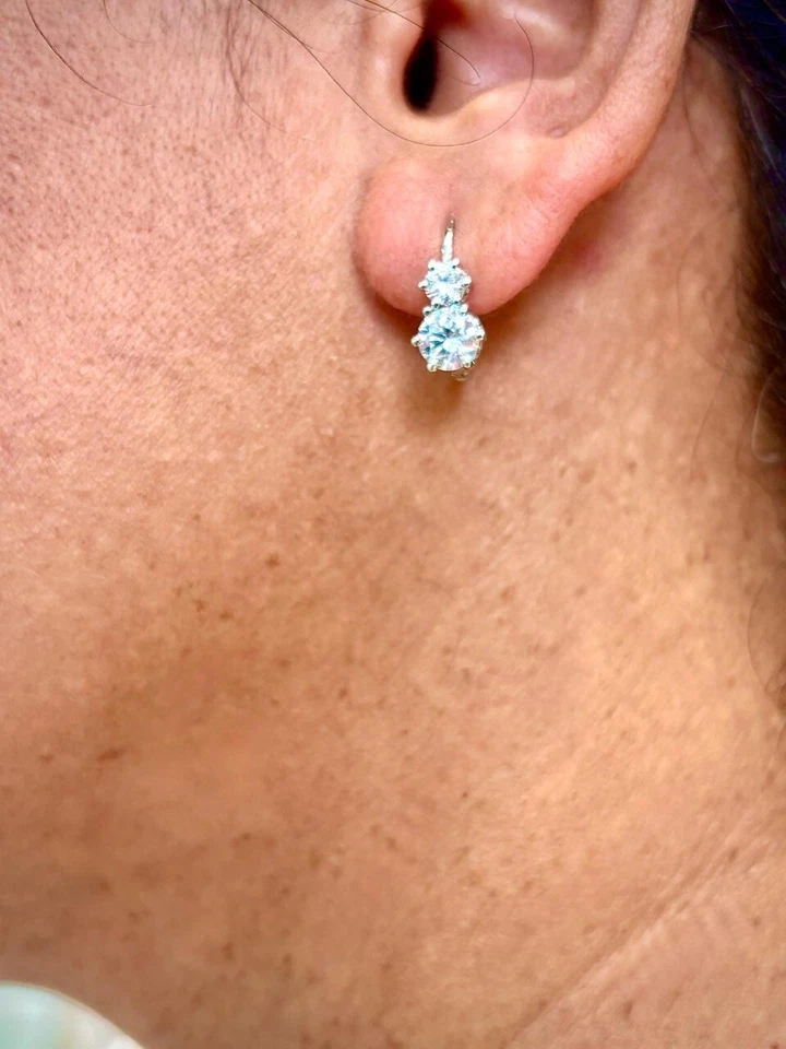 2Ct Rund Künstlicher Diamant Tropfen & Lange Ohrringe 14K Weiß Vergoldet - Bild 4 von 4