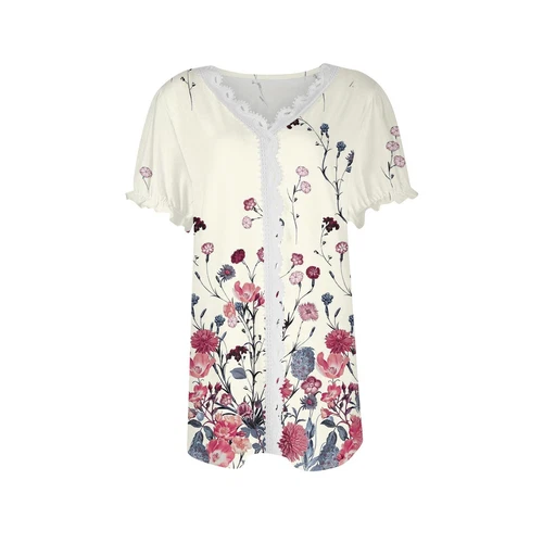 Womens Base Loose Short Pullover Summer Tops Sleeve V neck Ladies Shirt Blouse - Bild 3 von 64