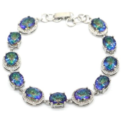 18g 925 SOLID STERLING SILVER Bracelet Fire Rainbow Mystical Topaz 7-8''