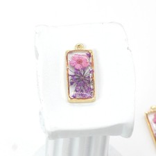 4PCS Gold Tone Real Dried Daffodil Flower Resin Rectangle Charm GYX2805