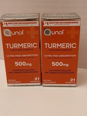 TWO Qunol 500mg Turmeric Curcumin Complex High Absorb 21 Capsules Each Exp 11/26