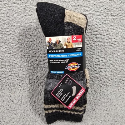 Dickies Wool Blend Socks Mens 6-12 Black Performance Thermals 2 Pairs Crew NWT