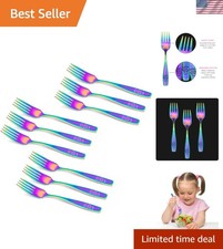 9 Piece Stainless Steel Rainbow Kids Forks - Kids Cutlery, Toddler Safe Flatw...