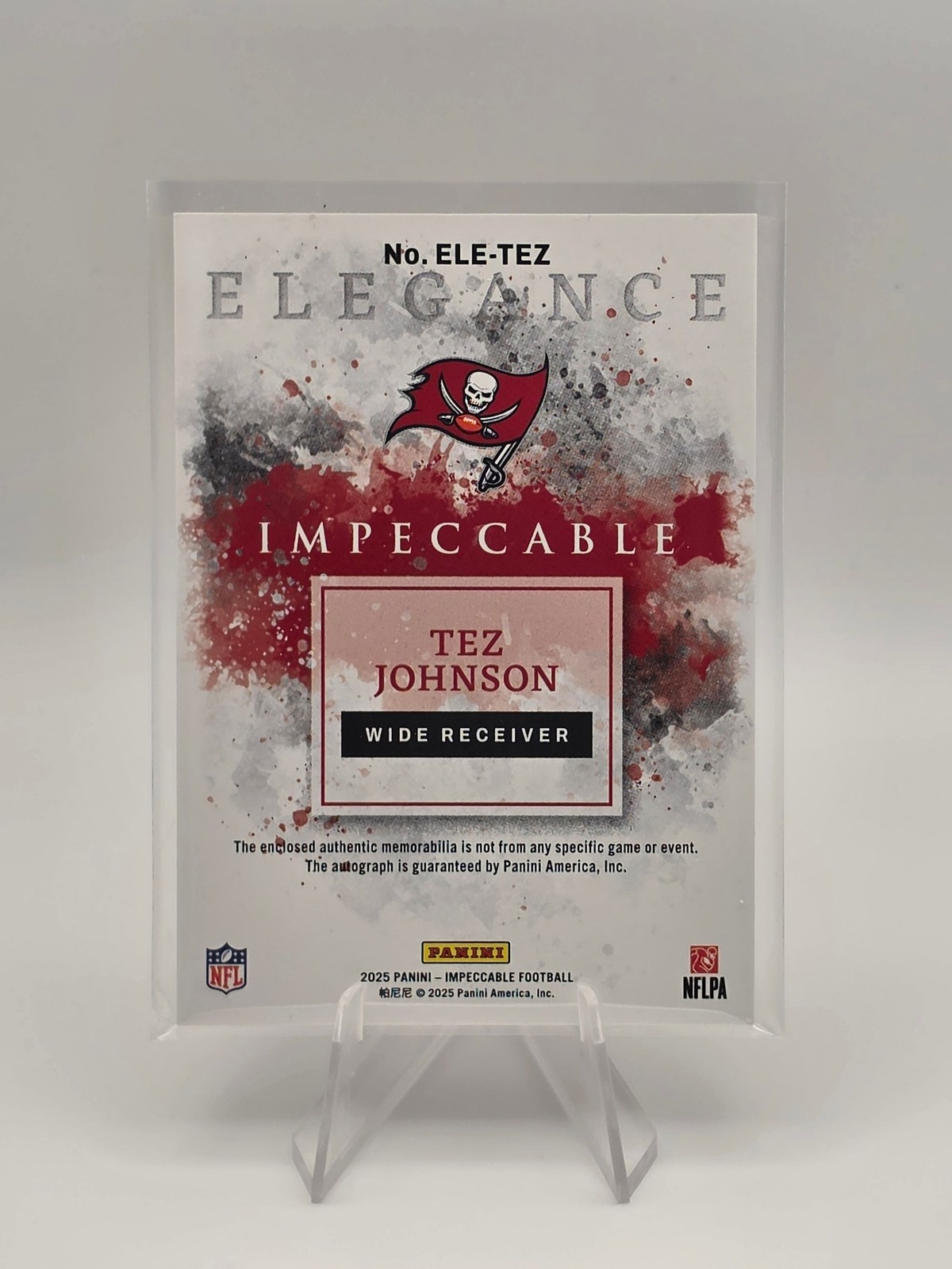 2025 Impeccable #ELE-TEZ Tez Johnson Elegance Rookie Helmet and Patch Autos #/89 view 2