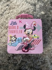 Disney-Minnie Mouse Tin Metal Lunch Box Collectible-Little World Traveler Case