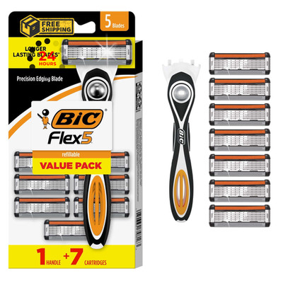 BIC Flex 5 Men's Refillable 5-Blade Razors with 1 7 Count (Pack of 1), Black