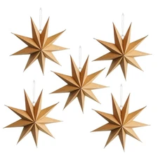 Christmas Paper Star Lanterns 5 PCS 12 Inch 9-Pointed Hanging Lampshade