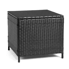 110LBS In/Outdoor PE Black Wicker Side Patio Rattan End Table Square Container