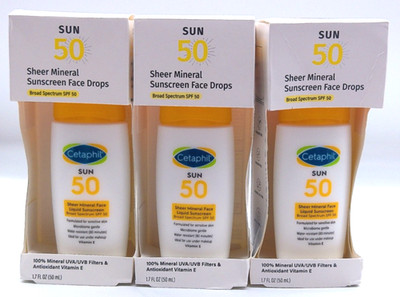 3-Cetaphil Sun Sheer Mineral Sunscreen Face Drops W/Spf 50, 1.7 Fl Oz Ea, 12/26+