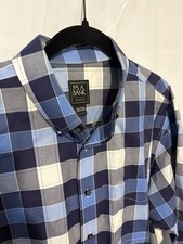Jos A Bank Traveler Shirt Men's Large Blue Plaid Long Sleeve Button Office