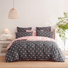 Sedefen Heart Duvet Cover Size Grey Pink Love Print Bedding Queen Grey and Pink