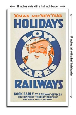 1934 37 Xmas and New Year Holidays Low Fares Railways - 11x17 Poster