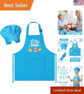 2Pcs Kid Apron And Chef Hat Set, Small Size Adjustable Children Blue Kitchen ...
