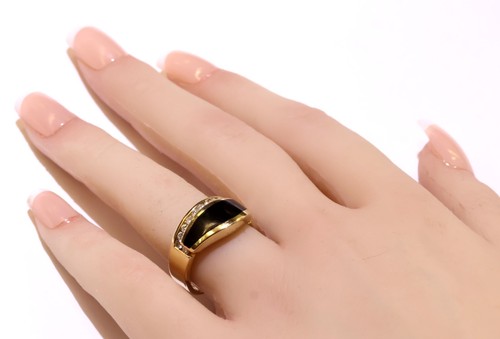 14k yellow gold natural black onyx .45ct diamond ring 8.7g estate vintage 8.5 - Picture 6 of 6
