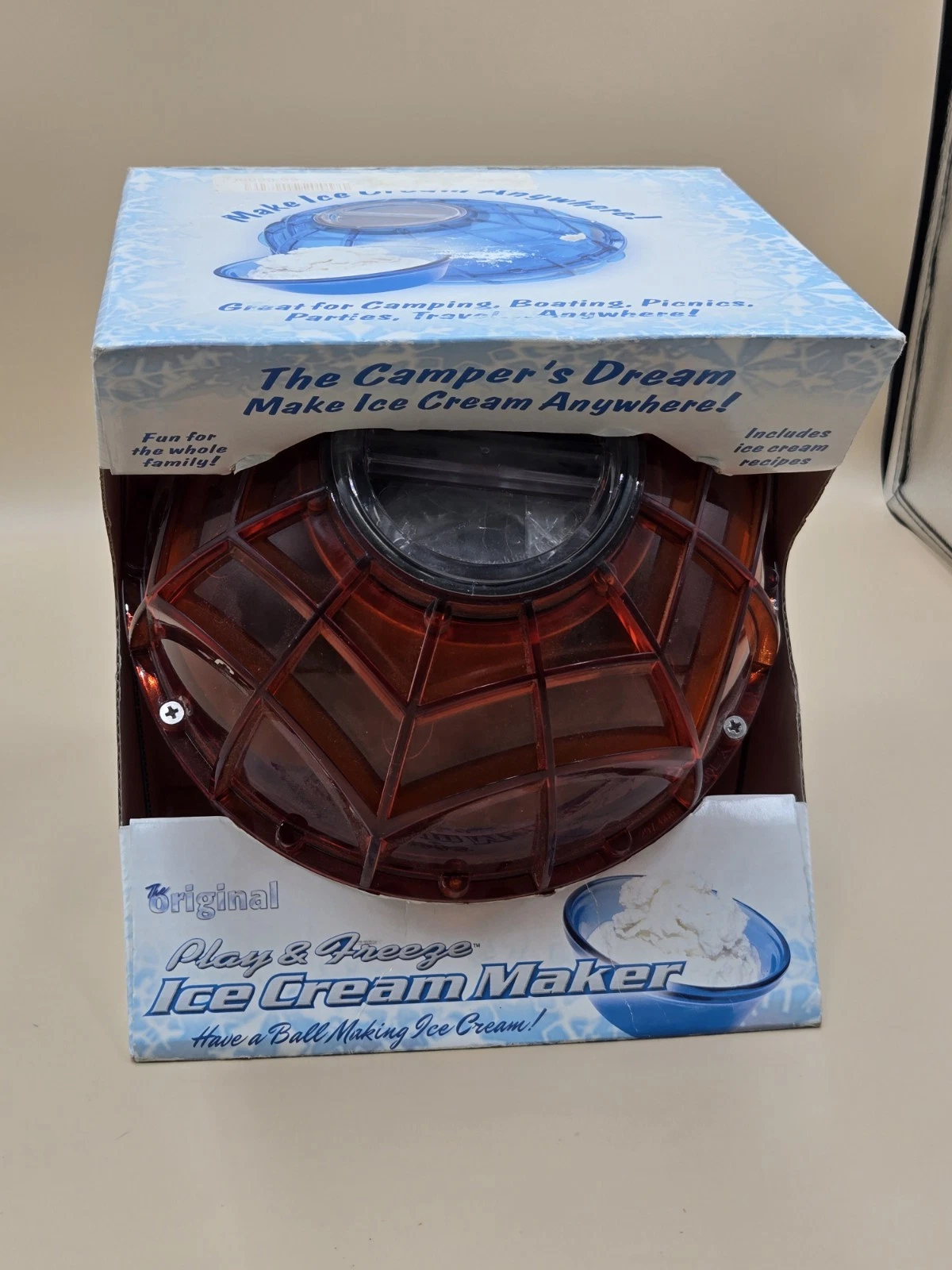 Camper’s Dream the Original Play and Freeze Ice Cream Maker Ball Orange New