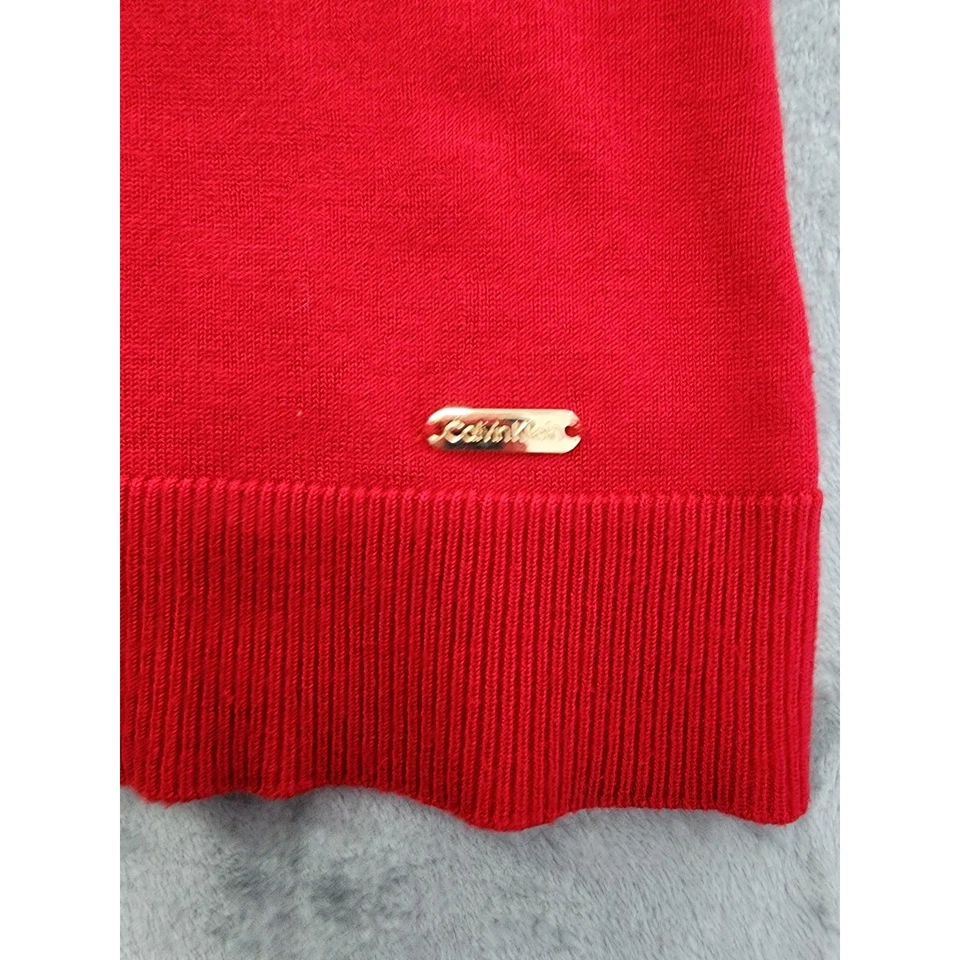 Suéter Calvin Klein manga longa gola botão tamanho P ouro vermelho pulôver elástico - Imagem 3 de 4