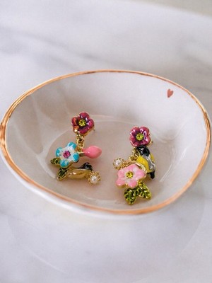 Bird Flower Les Nereides STYLE Earrings Berry Nest Egg Mismatch CZ Gold Floral