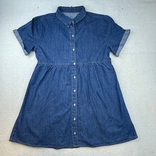 Denim Jean Dress Tiered Short Sleeve XL 80s VTG prairie western cowgirl