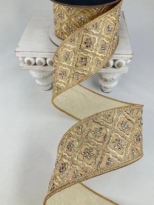 Farrisilk Cream Heirloom Tapestry Wired Ribbon 3'' X 5Yds