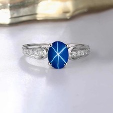 Blue Star Sapphire Ring in Gold Vermeil Over 925 Sterling Silver 2.30 ctw