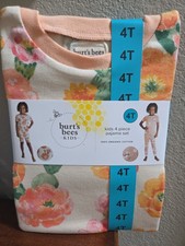 Burt's Bees Kids Girls 4-Pc Pajama Set 100 Organic Cotton Size 4T New in Pkg