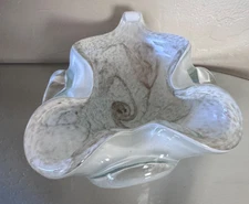 VTG MURANO GOLD COPPER FLECK DOUBLE RUFFLE CURL FOLD WAVE ART GLASS BOWL 