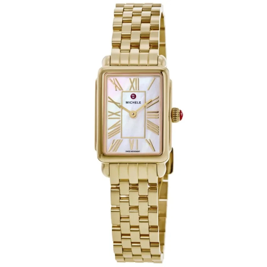 Nuevo reloj para mujer Michele Deco Park esfera blanca chapado en oro de 18 quilates MWW06E000146